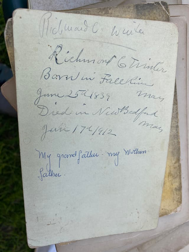 Richmond C. Winter vital data card, handwritten in pencil and blue ink